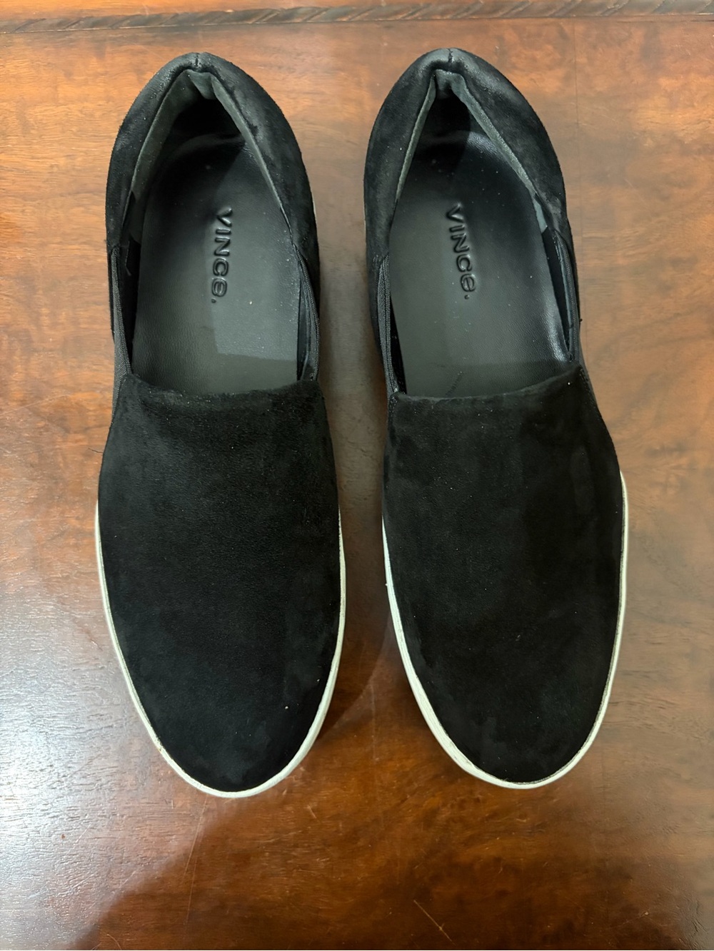 Vince Black Suede Slip-On Sneakers with White Trim